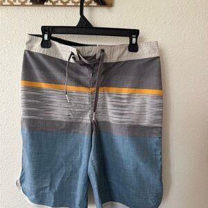 Hang Ten Kids Gray and Blue Shorts with Yellow Stripe